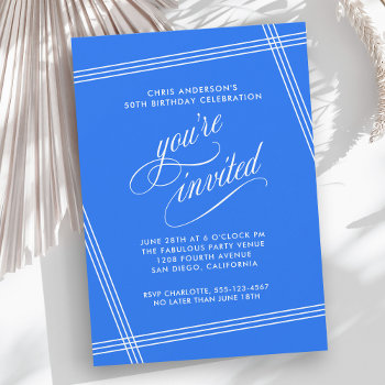 Simple Modern Cobalt Blue Birthday Party Invitation by DancingPelican at Zazzle
