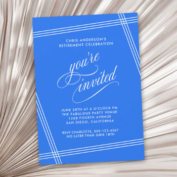 Simple Modern Cobalt Blue Retirement Party Invitation by DancingPelican at Zazzle