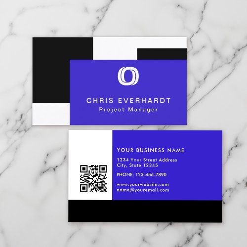 Simple Modern Color Block Blue Black and White Business Card