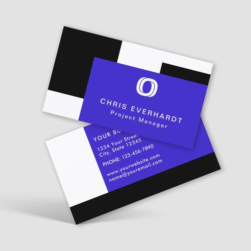 Simple Modern Color Block Blue Black and White Business Card