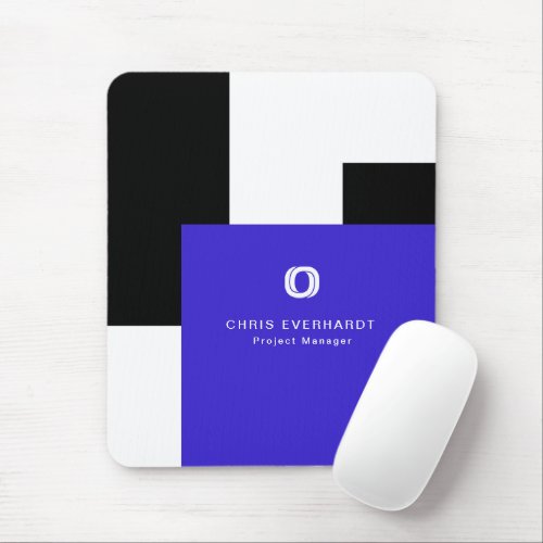Simple Modern Color Block Blue Black and White Mouse Pad