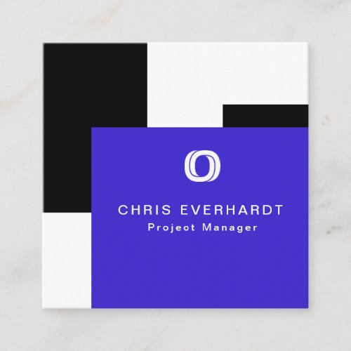 Simple Modern Color Block Blue Black and White Square Business Card