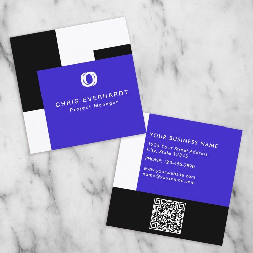 Simple Modern Color Block Blue Black and White Square Business Card