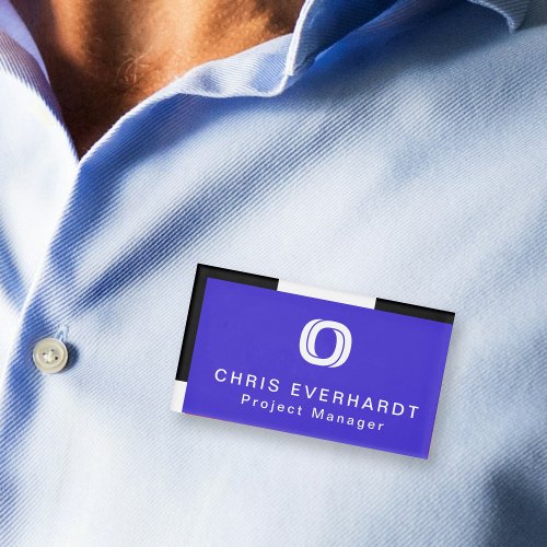 Simple Modern Color Block Blue White and Black Name Tag