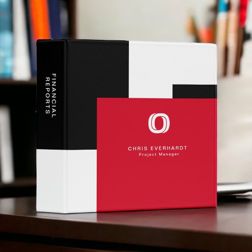 Simple Modern Color Block Red White and Black 3 Ring Binder