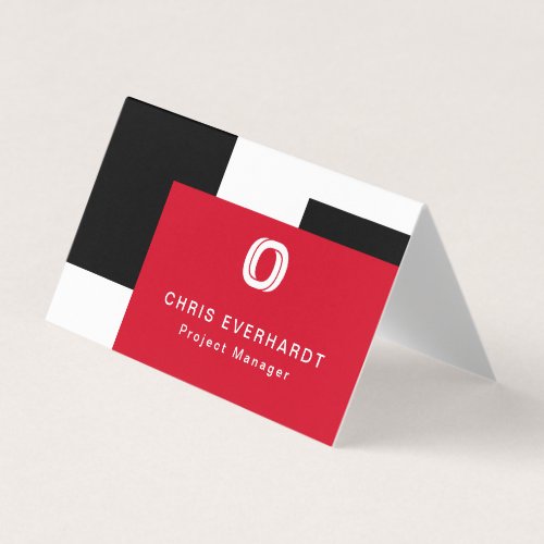 Simple Modern Color Block Red White and Black Business Card