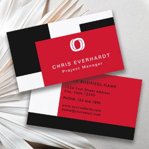 Simple Modern Color Block Red White and Black Business Card