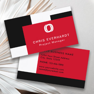 Simple Modern Color Block Red White and Black Business Card