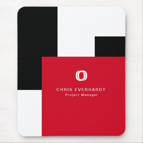 Simple Modern Color Block Red White and Black Mouse Pad