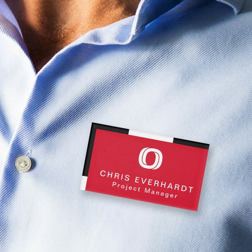 Simple Modern Color Block Red White and Black Name Tag