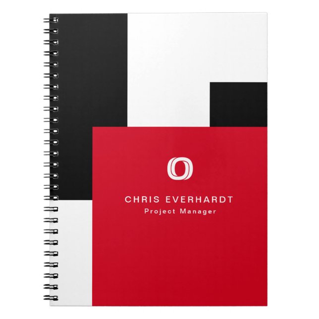 Simple Modern Color Block Red White and Black Notebook (Front)
