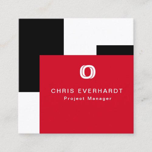 Simple Modern Color Block Red White and Black Square Business Card