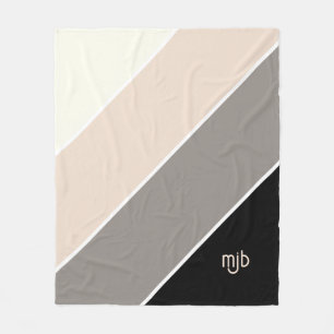 Simple Modern Color Block Stripes with Monogram Fleece Blanket