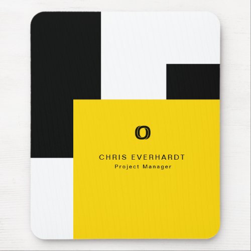 Simple Modern Color Block Yellow White and Black Mouse Pad