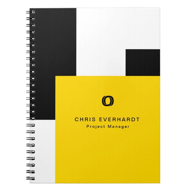 Simple Modern Color Block Yellow White and Black Notebook (Front)