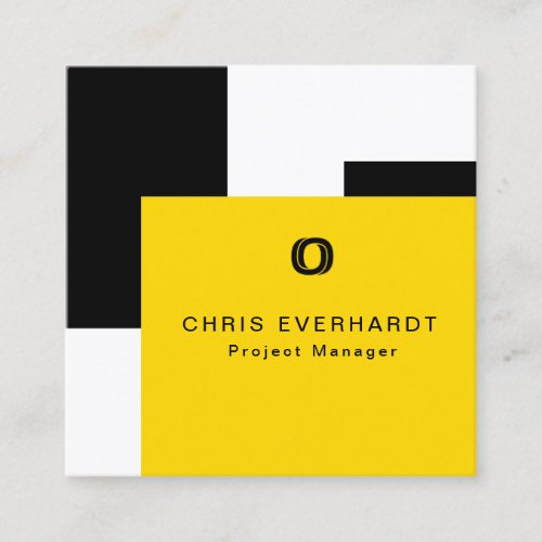 Simple Modern Color Block Yellow White and Black Square Business Card