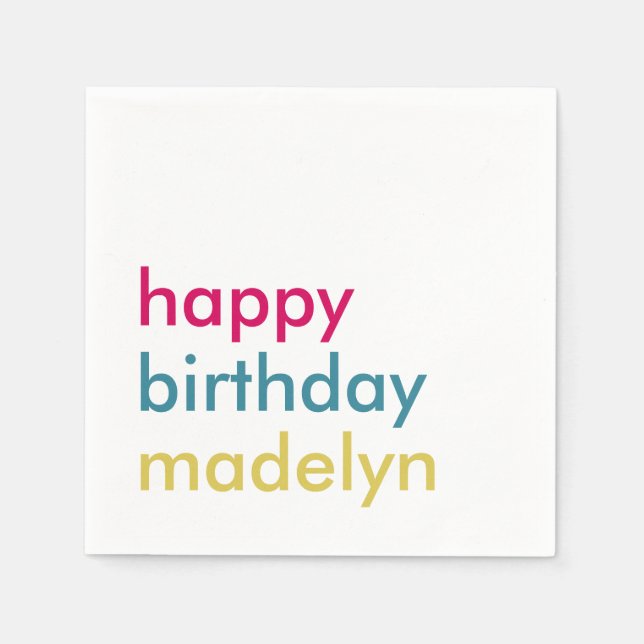 Simple modern colorful birthday napkins (Front)