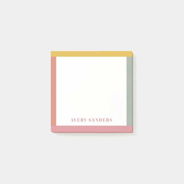 Simple Modern Colorful Border Name Post-it Notes (Front)