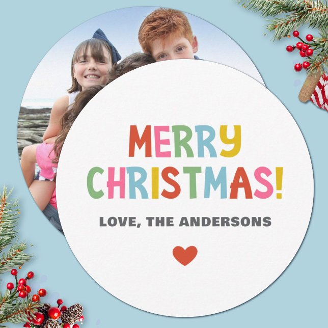 Simple Modern Colorful Christmas Photo Holiday Card (A fun colorful Merry Christmas photo card. So festive for the holidays.)