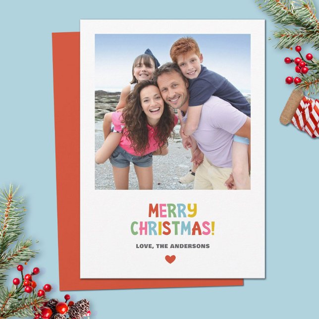 Simple Modern Colorful Christmas Photo Holiday Card (A simple modern colorful Christmas photo holiday card. Personalize it with your photo and name,)
