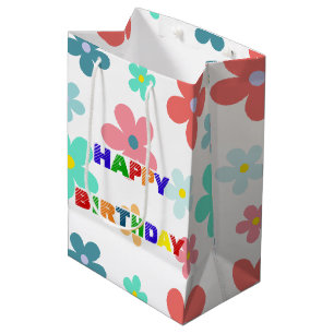 Simple Modern Colorful daisy flowers birthday part Medium Gift Bag