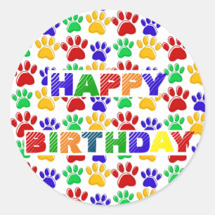 Simple Modern colorful Paw Pet birthday party Classic Round Sticker