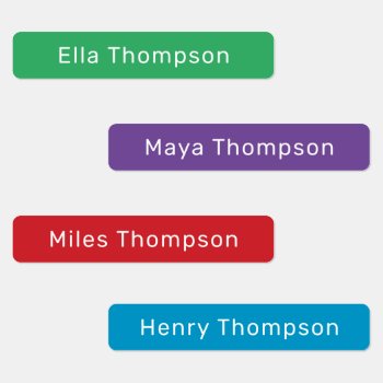 Simple Modern Colorful Personalized Name Kids' Labels by Plush_Paper at Zazzle