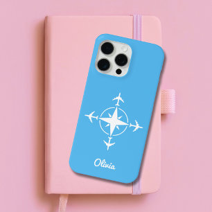 Simple Modern Compass and Airplane Travel Custom iPhone 15 Pro Max Case