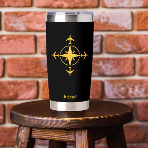Simple Modern Compass and Airplane, Travel Custom Insulated Tumbler