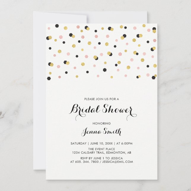 Simple Modern Confetti Wedding Bridal Shower Invit Invitation (Front)