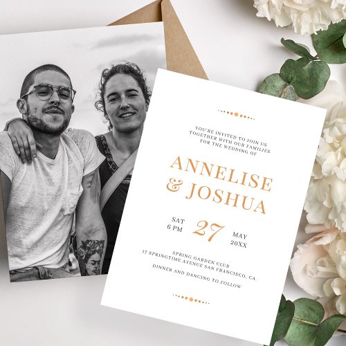 Simple modern copper gold script photo wedding invitation