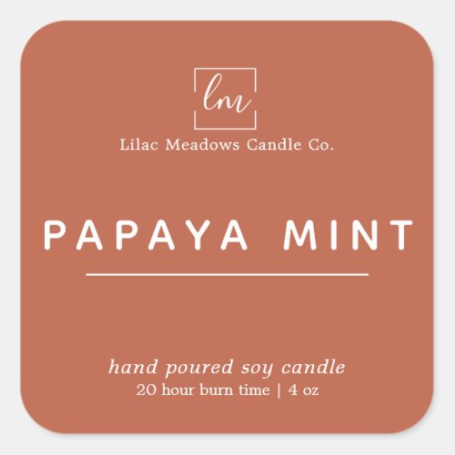 Simple Modern Coral Clay Logo Candle Square Sticker