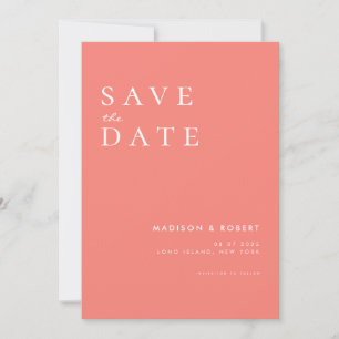 Simple Modern Coral Pink Wedding Save the Date