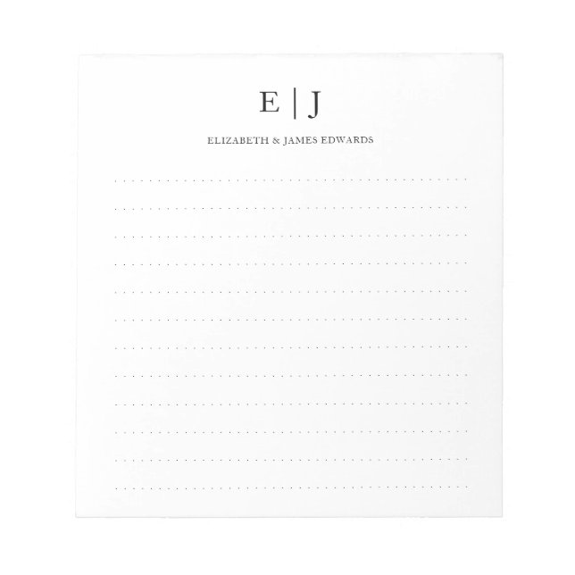 Simple Modern Couple Monogram Dotted Lines Notepad (Front)