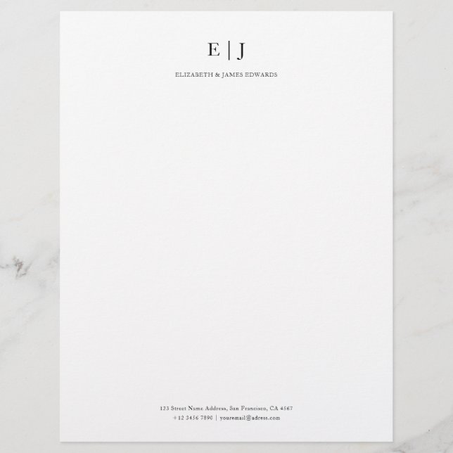 Simple Modern Couple Monogram Initials Letterhead (Front)