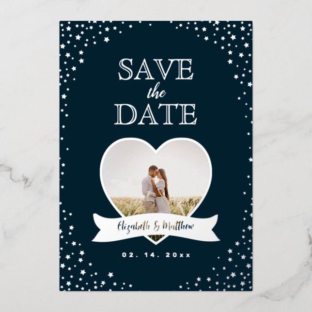 Simple Modern Couple Photo Wedding Save The Date Foil Invitation (Front)