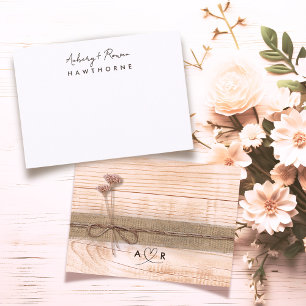 Simple Modern Couple Wood Rustic Blush Wildflower Note Card