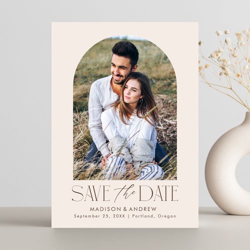 Simple Modern Cream Arch Photo Save The Date