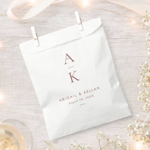 Simple Modern Cream Brown Monogram Wedding Favor Bag