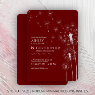 Simple Modern Crimson Red Dandelion Wedding Invitation