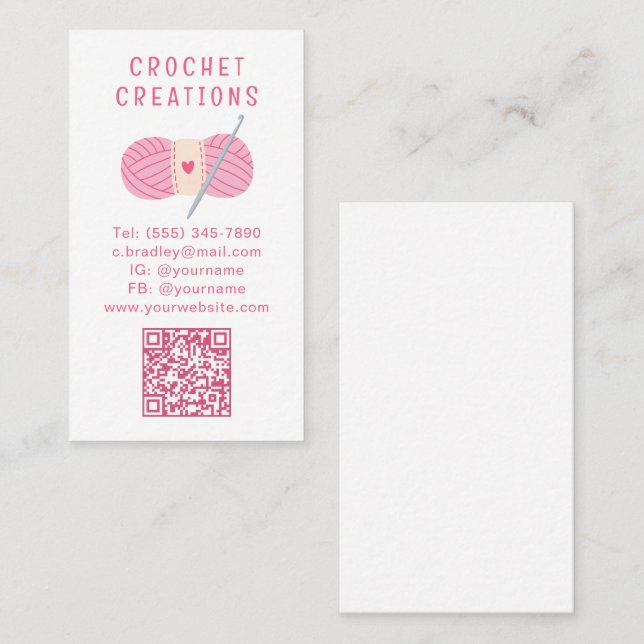 Simple Modern Crochet QR Code Crocheting Business Card (Front/Back)