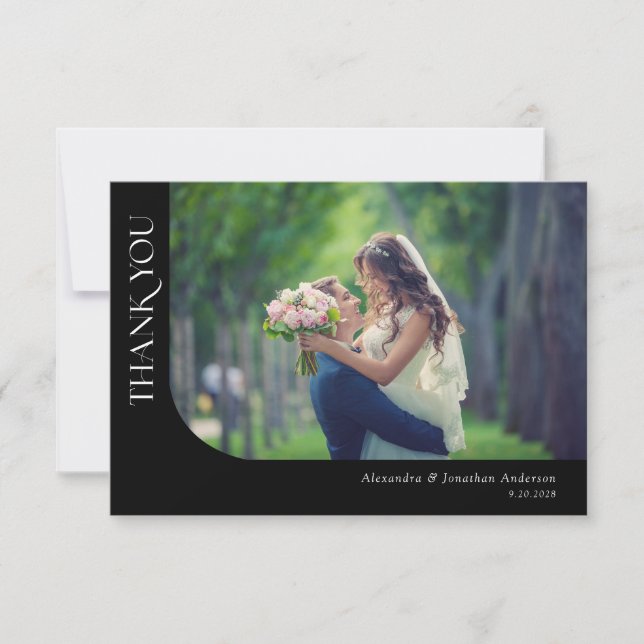 Simple Modern Curved Photos Wedding Thank You (Front)