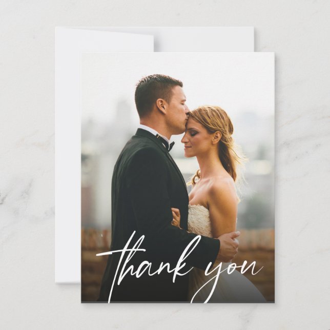 Simple Modern Custom 2 Wedding Photos Medium size Thank You Card (Front)