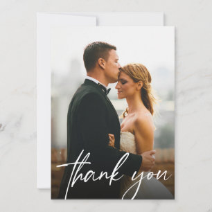 Simple Modern Custom 2 Wedding Photos  Thank You Card