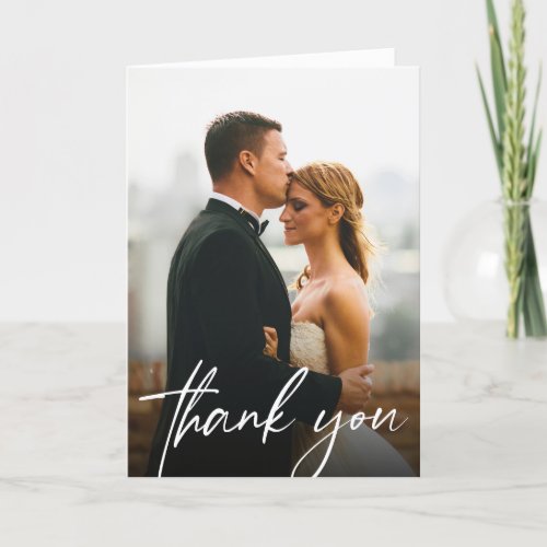 Simple Modern Custom 2 Wedding Photos  Thank You Card