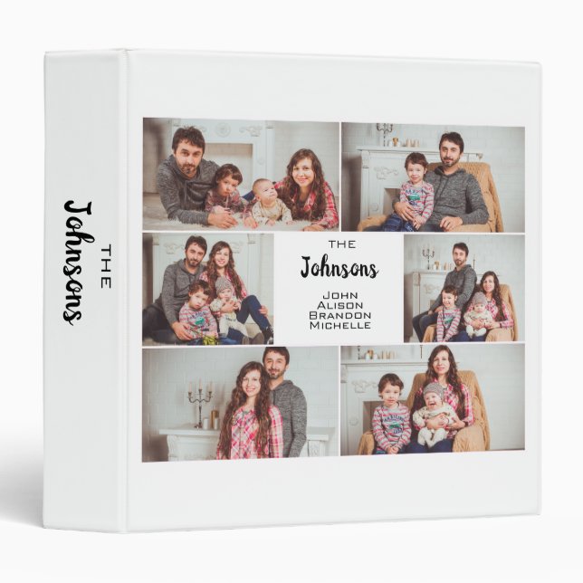 Simple Modern Custom 6 Family Photo Collage 3 Ring Binder (Front/Spine)