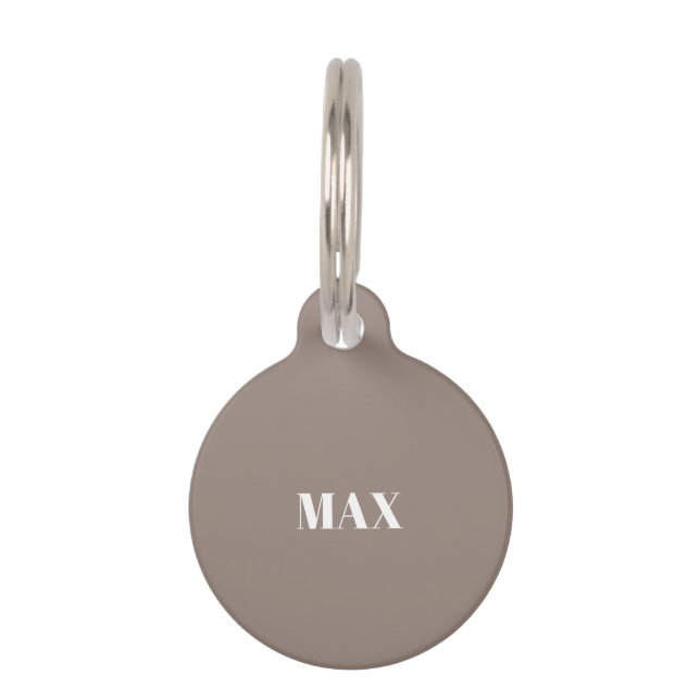Simple Modern Custom beige greige dog Name info Pet ID Tag (Front)