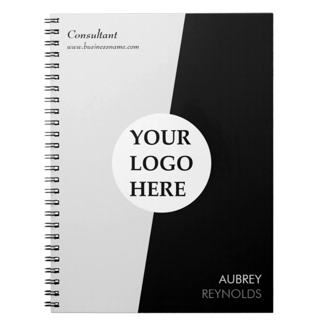 Simple Modern Custom Black And White Professional Notebook (Front)