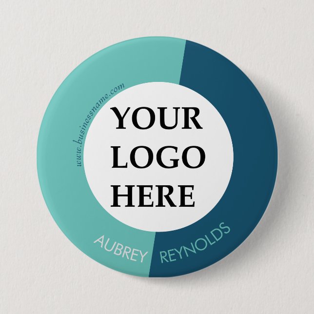 Simple Modern Custom Blue Green Logo Button (Front)