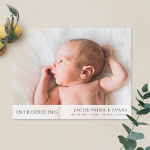 Simple Modern Custom Boy or Girl Photo Birth Announcement